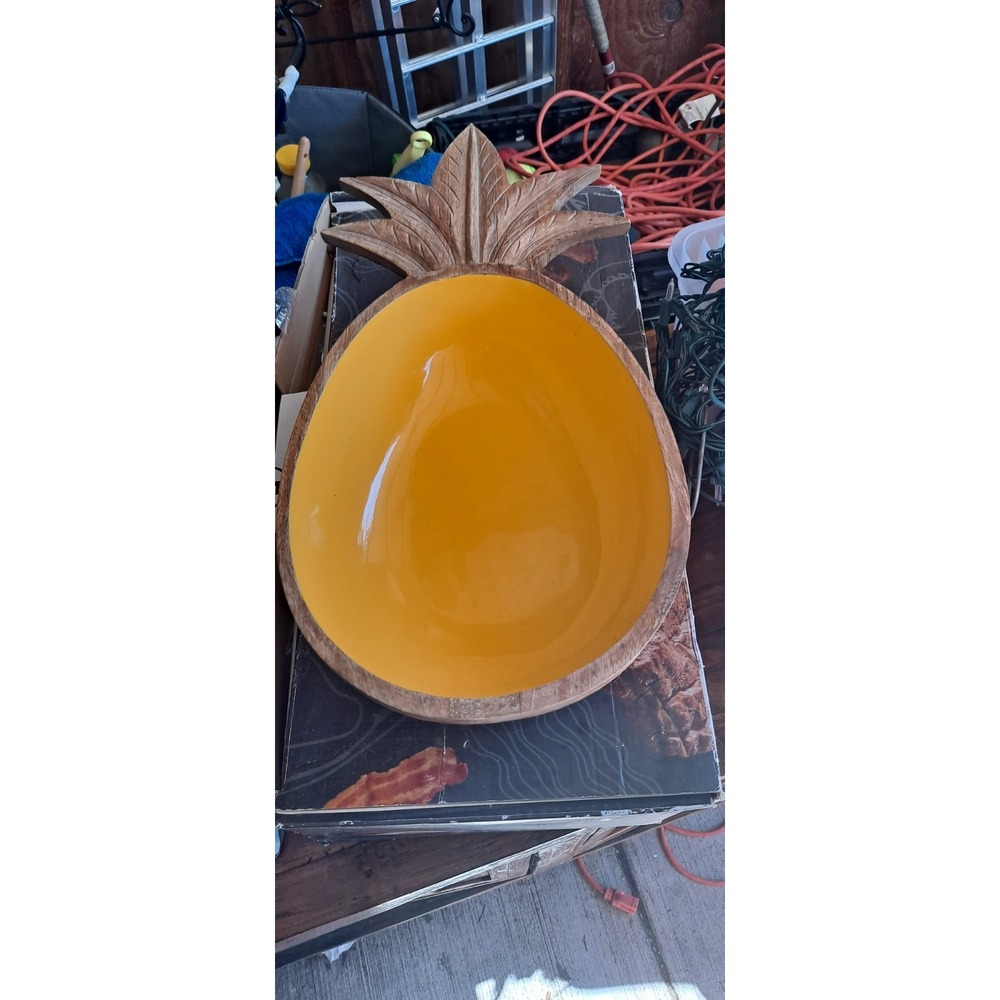Decorative‎ Pineapple Bowl Enamel On The Inside wood On The Outside